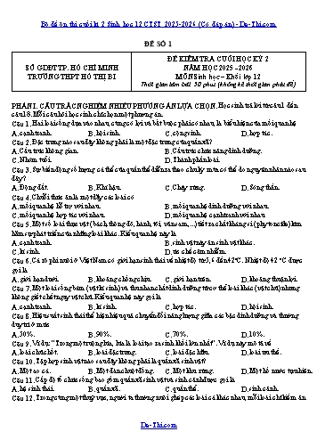 Bộ đề ôn thi cuối kì 2 Sinh học 12 CTST 2025-2026 (Có đáp án)