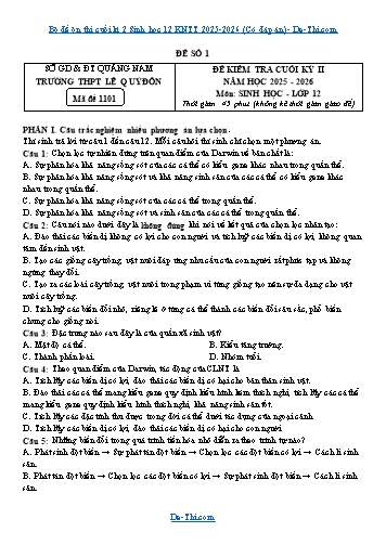 Bộ đề ôn thi cuối kì 2 Sinh học 12 KNTT 2025-2026 (Có đáp án)