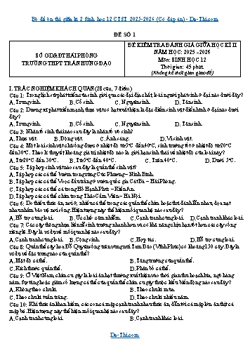 Bộ đề ôn thi giữa kì 2 Sinh học 12 CTST 2025-2026 (Có đáp án)