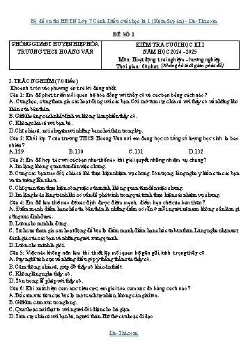 Bộ đề ôn thi HĐTN Lớp 7 Cánh Diều cuối học kì 1 (Kèm đáp án)