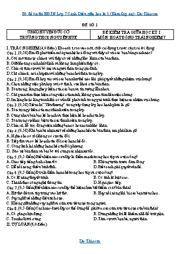 Bộ đề ôn thi HĐTN Lớp 7 Cánh Diều giữa học kì 1 (Kèm đáp án)