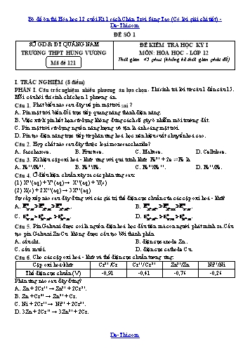 Bộ đề ôn thi Hóa học 12 cuối Kì 1 sách Chân Trời Sáng Tạo (Có lời giải chi tiết)
