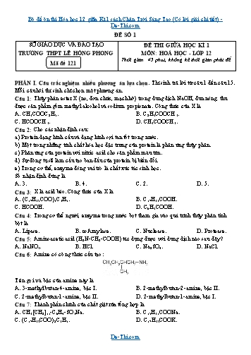 Bộ đề ôn thi Hóa học 12 giữa Kì 1 sách Chân Trời Sáng Tạo (Có lời giải chi tiết)