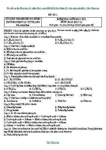 Bộ đề ôn thi Hóa học 12 giữa Kì 1 sách Kết Nối Tri Thức (Có lời giải chi tiết)