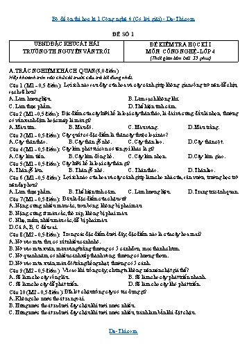 Bộ đề ôn thi học kì 1 Công nghệ 4 (Có lời giải)