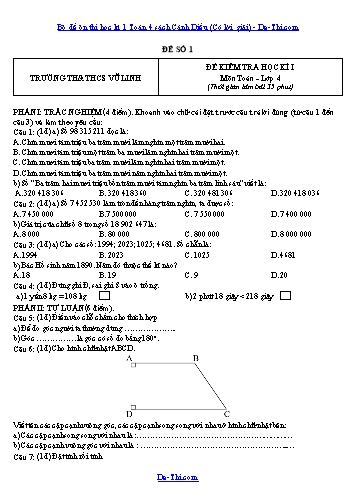 Bộ đề ôn thi học kì 1 Toán 4 sách Cánh Diều (Có lời giải)