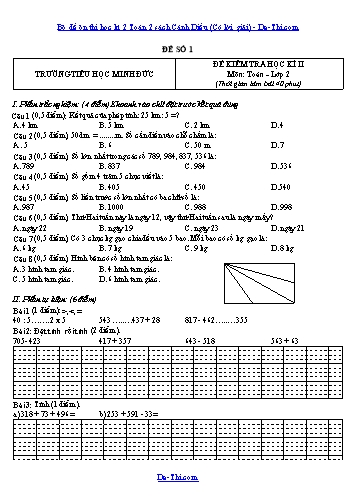 Bộ đề ôn thi học kì 2 Toán 2 sách Cánh Diều (Có lời giải)
