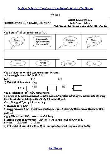 Bộ đề ôn thi học kì 2 Toán 3 sách Cánh Diều (Có lời giải)