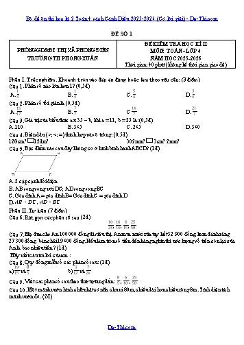 Bộ đề ôn thi học kì 2 Toán 4 sách Cánh Diều 2025-2026 (Có lời giải)