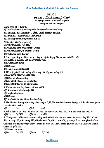 Bộ đề ôn thi Kinh tế vĩ mô (Có lời giải)