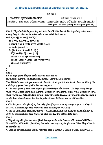 Bộ đề ôn thi môn Cấu trúc dữ liệu và Giải thuật (Có lời giải)