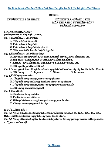 Bộ đề ôn thi môn Hóa học 7 Chân Trời Sáng Tạo giữa học kì 2 (Có lời giải)