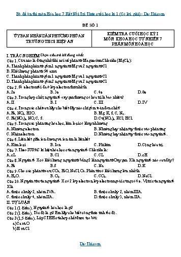 Bộ đề ôn thi môn Hóa học 7 Kết Nối Tri Thức cuối học kì 1 (Có lời giải)