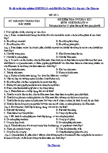 Bộ đề ôn thi trắc nghiệm GDKTPL 10 sách Kết Nối Tri Thức (Có đáp án)