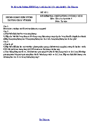 Bộ đề ôn thi Tự luận KHTN Lớp 6 cuối học kì 2 (Có giải chi tiết)