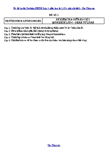 Bộ đề ôn thi Tự luận KHTN Lớp 6 giữa học kì 1 (Có giải chi tiết)