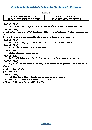 Bộ đề ôn thi Tự luận KHTN Lớp 7 cuối học kì 2 (Có giải chi tiết)