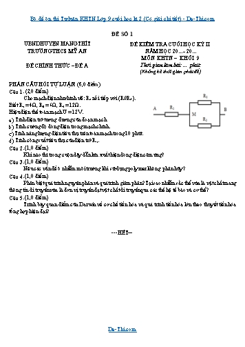Bộ đề ôn thi Tự luận KHTN Lớp 9 cuối học kì 2 (Có giải chi tiết)