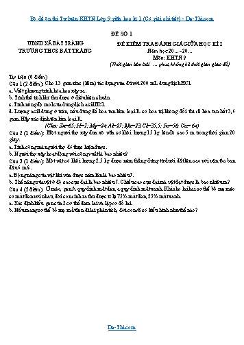 Bộ đề ôn thi Tự luận KHTN Lớp 9 giữa học kì 1 (Có giải chi tiết)