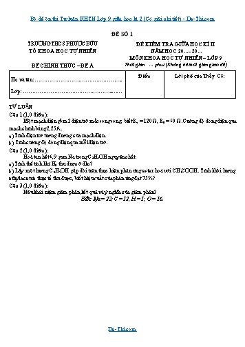 Bộ đề ôn thi Tự luận KHTN Lớp 9 giữa học kì 2 (Có giải chi tiết)