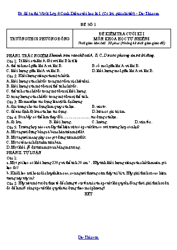 Bộ đề ôn thi Vật lí Lớp 8 Cánh Diều cuối học kì 1 (Có lời giải chi tiết)