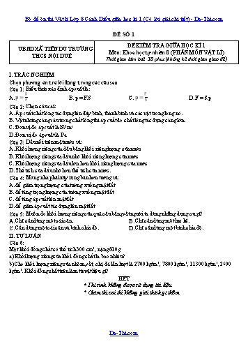 Bộ đề ôn thi Vật lí Lớp 8 Cánh Diều giữa học kì 1 (Có lời giải chi tiết)