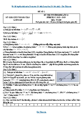 Bộ đề tuyển sinh môn Toán vào 10 tỉnh Long An (Có lời giải)