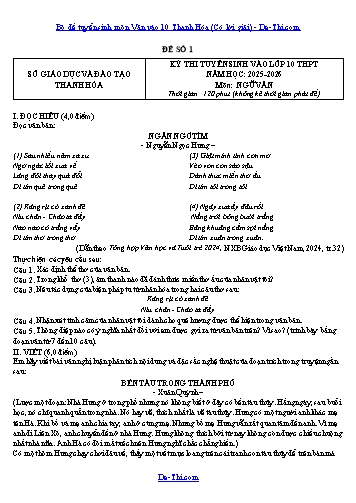 Bộ đề tuyển sinh môn Văn vào 10 Thanh Hóa (Có lời giải)