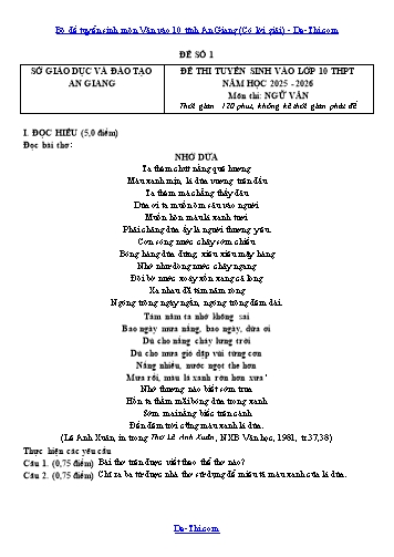 Bộ đề tuyển sinh môn Văn vào 10 tỉnh An Giang (Có lời giải)