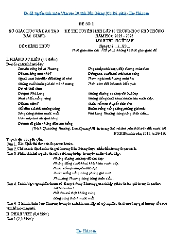 Bộ đề tuyển sinh môn Văn vào 10 tỉnh Bắc Giang (Có lời giải)