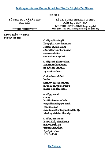 Bộ đề tuyển sinh môn Văn vào 10 tỉnh Bạc Liêu (Có lời giải)