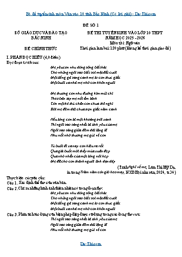Bộ đề tuyển sinh môn Văn vào 10 tỉnh Bắc Ninh (Có lời giải)