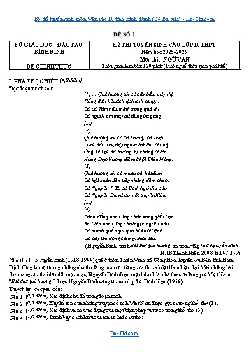 Bộ đề tuyển sinh môn Văn vào 10 tỉnh Bình Định (Có lời giải)