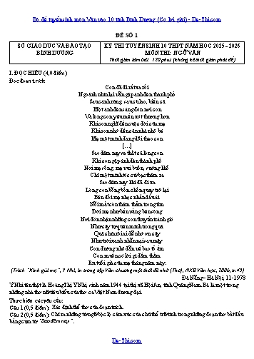 Bộ đề tuyển sinh môn Văn vào 10 tỉnh Bình Dương (Có lời giải)