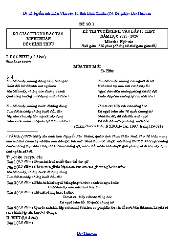 Bộ đề tuyển sinh môn Văn vào 10 tỉnh Bình Thuận (Có lời giải)