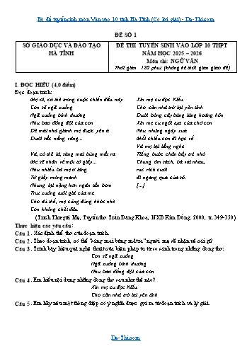 Bộ đề tuyển sinh môn Văn vào 10 tỉnh Hà Tĩnh (Có lời giải)