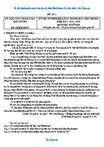 Bộ đề tuyển sinh môn Văn vào 10 tỉnh Hải Dương (Có lời giải)