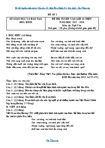 Bộ đề tuyển sinh môn Văn vào 10 tỉnh Hòa Bình (Có lời giải)