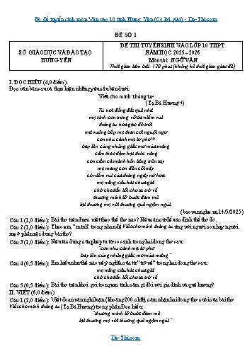 Bộ đề tuyển sinh môn Văn vào 10 tỉnh Hưng Yên (Có lời giải)
