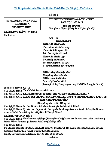 Bộ đề tuyển sinh môn Văn vào 10 tỉnh Khánh Hòa (Có lời giải)