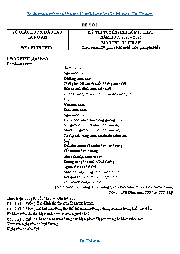 Bộ đề tuyển sinh môn Văn vào 10 tỉnh Long An (Có lời giải)