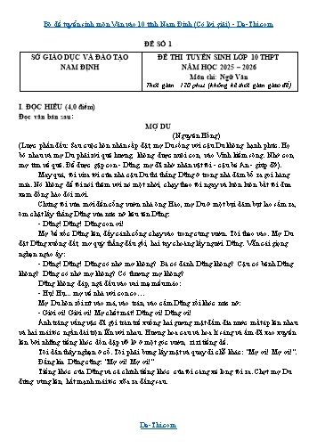 Bộ đề tuyển sinh môn Văn vào 10 tỉnh Nam Định (Có lời giải)