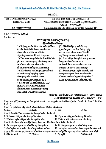 Bộ đề tuyển sinh môn Văn vào 10 tỉnh Phú Yên (Có lời giải)