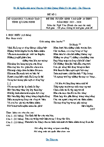 Bộ đề tuyển sinh môn Văn vào 10 tỉnh Quảng Ninh (Có lời giải)