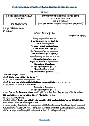 Bộ đề tuyển sinh môn Văn vào 10 tỉnh Sóc Trăng (Có lời giải)