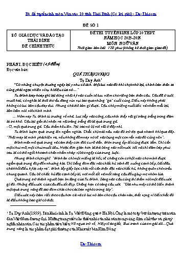 Bộ đề tuyển sinh môn Văn vào 10 tỉnh Thái Bình (Có lời giải)