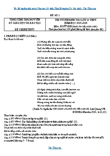 Bộ đề tuyển sinh môn Văn vào 10 tỉnh Thái Nguyên (Có lời giải)