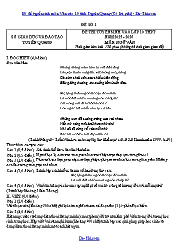 Bộ đề tuyển sinh môn Văn vào 10 tỉnh Tuyên Quang (Có lời giải)