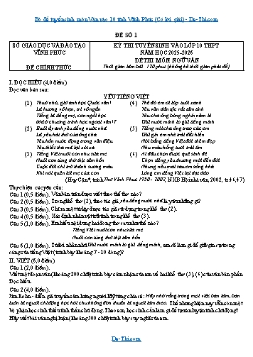 Bộ đề tuyển sinh môn Văn vào 10 tỉnh Vĩnh Phúc (Có lời giải)