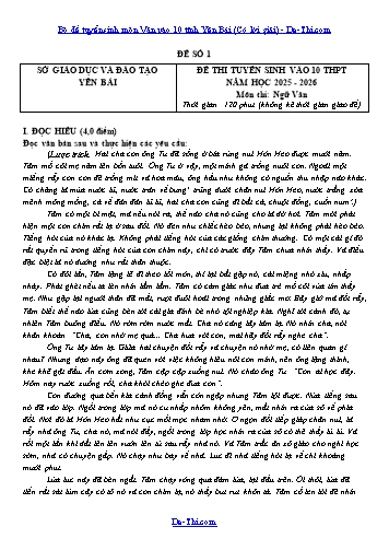 Bộ đề tuyển sinh môn Văn vào 10 tỉnh Yên Bái (Có lời giải)